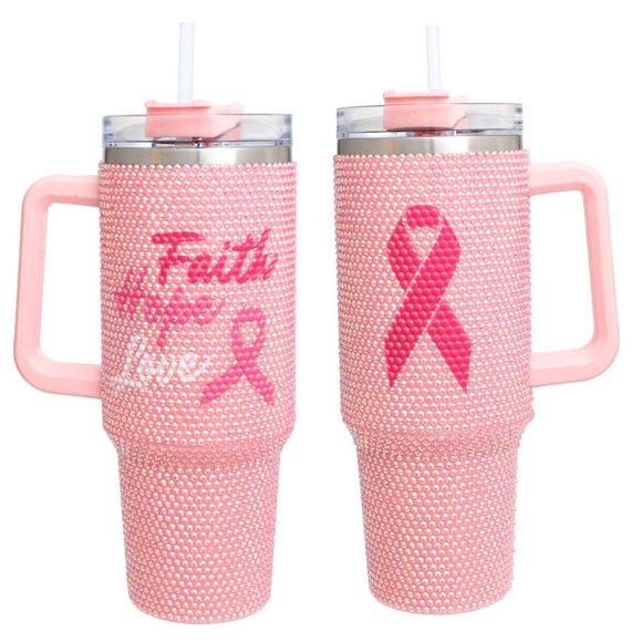 Breast Cancer Pink Bling 40.5 oz Tumbler Cup - Picture 4 of 4
